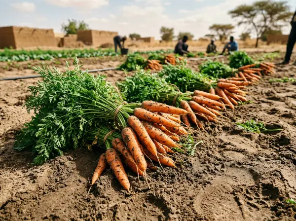 Manojos de zanahorias recién arrancadas