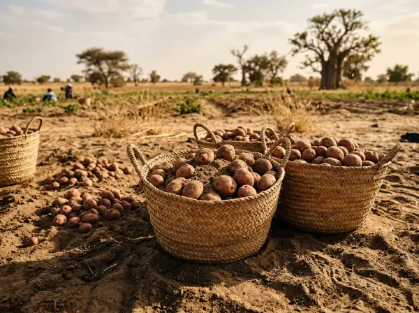Patatas recién cosechadas en cestas