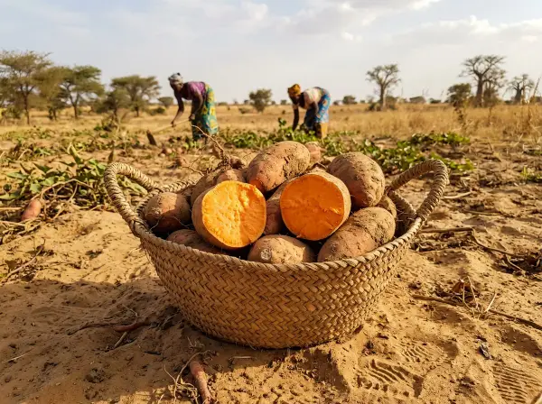 Batatas de pulpa anaranjada recién cosechadas